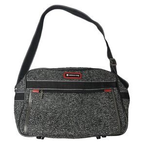 Vtg American Flyer Black & White Tweed Tote Travel Bag Luggage 14.5 x 10.5 x 6
